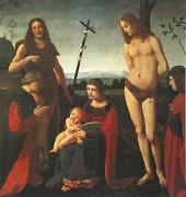 BOLTRAFFIO, Giovanni Antonio The Virgin and Child with Saints John the Baptist and Sebastian Between Two Donors (mk05) USA oil painting artist